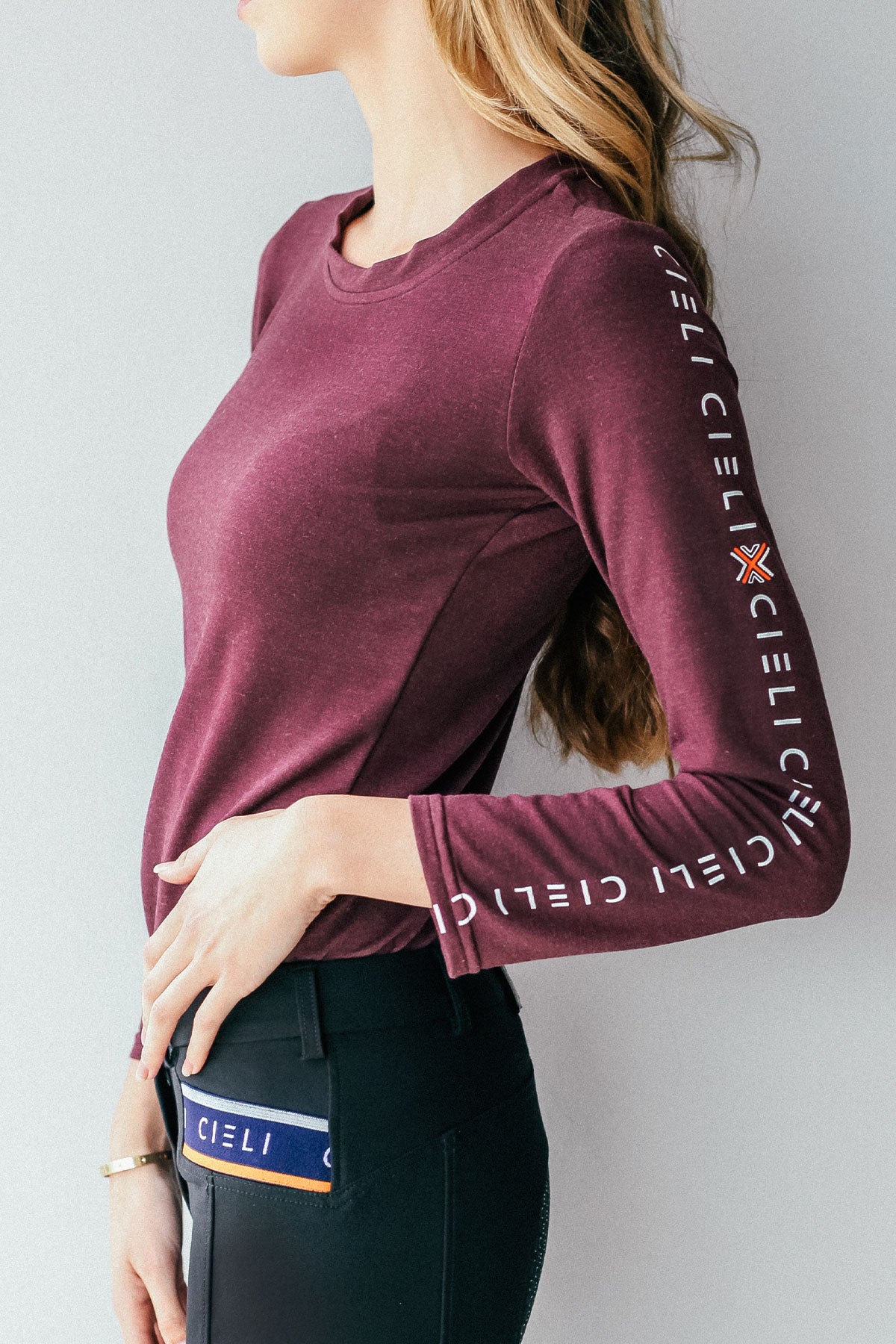 long sleeve ladies riding shirt maroon
