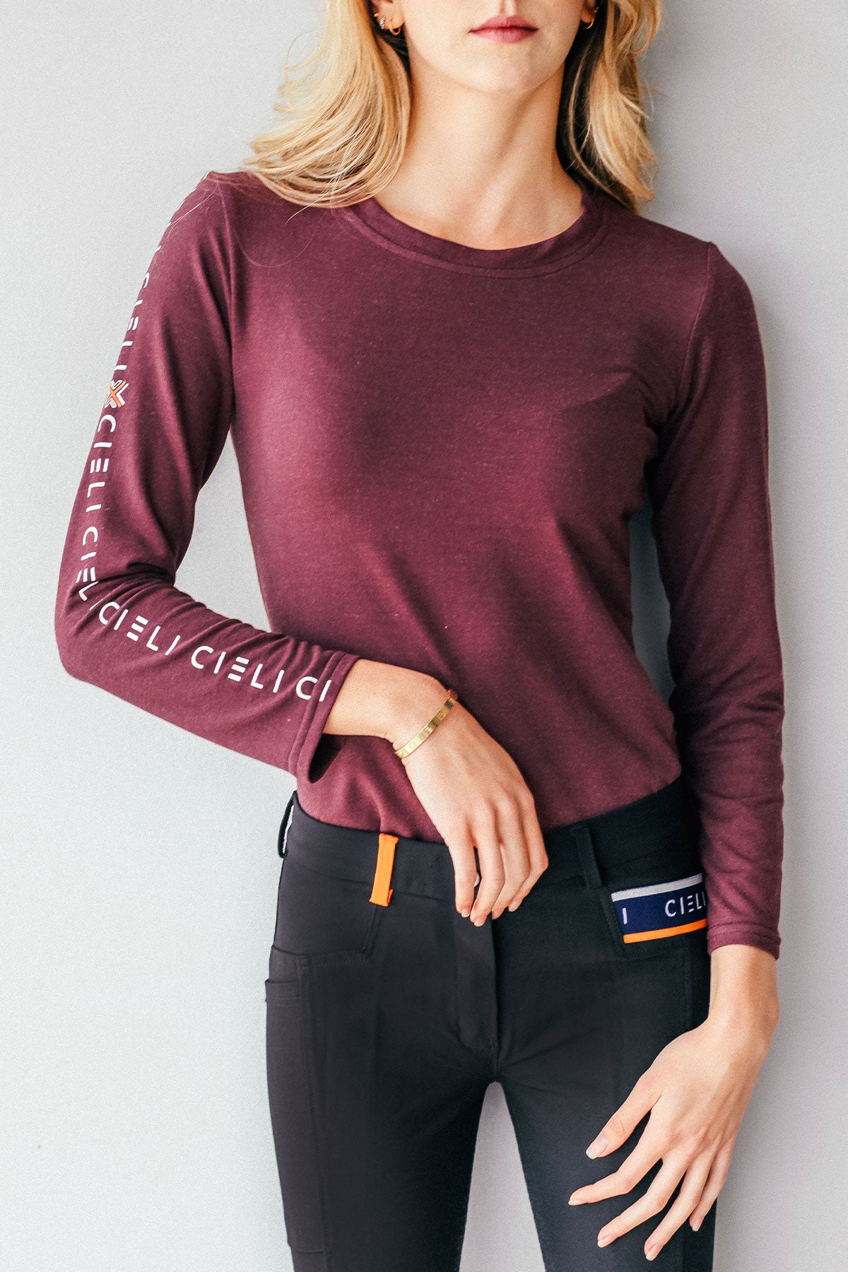 long sleeve ladies riding shirt maroon