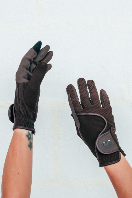 equestrian mesh riding gloves brown