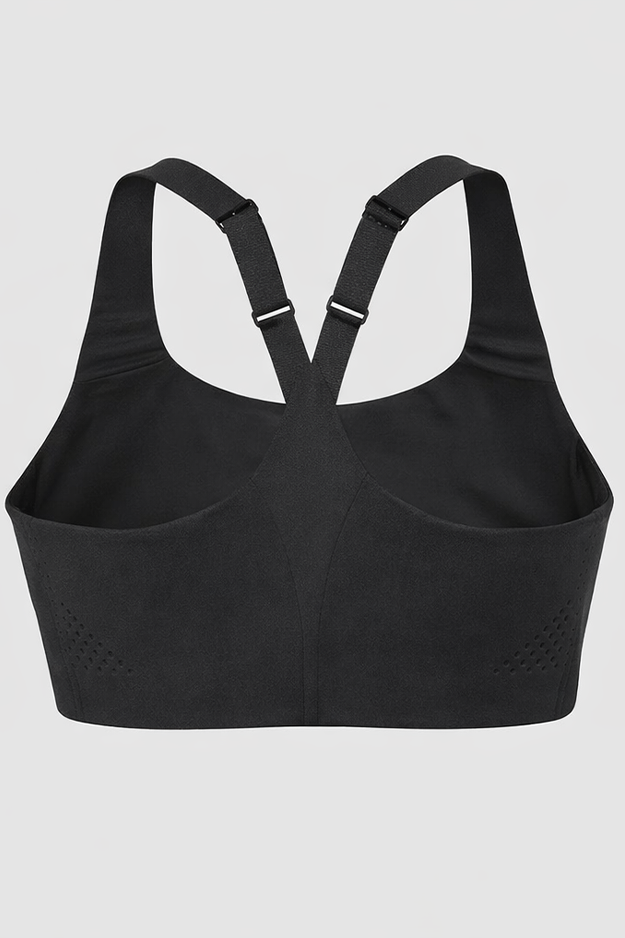 Black sports bra on a light gray background