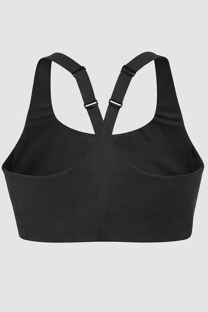 Black sports bra on a light gray background