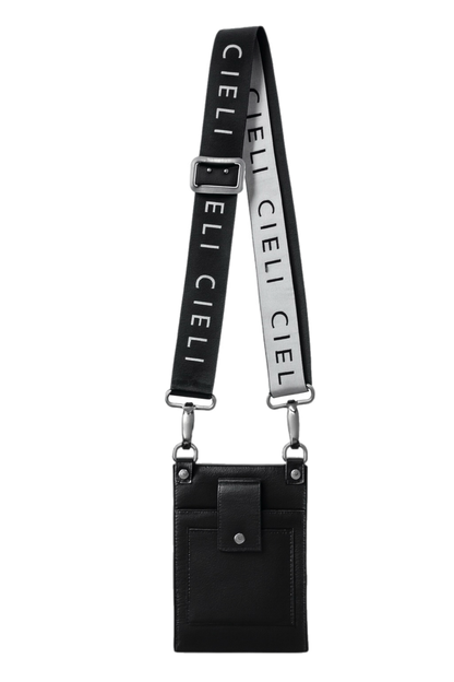 Black pouch with a strap featuring 'CIEL' branding on a white background