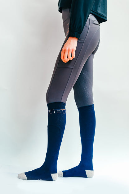 Woman wearing Cieli Equestrian Everyday Riding Socks in navy