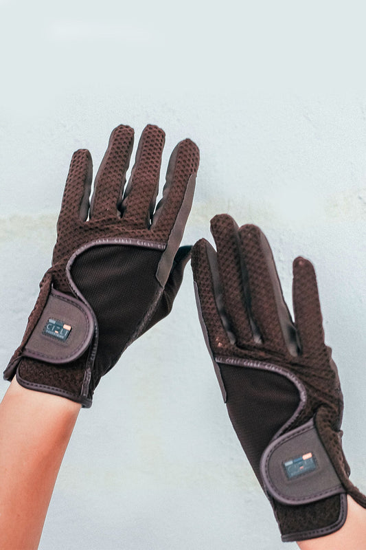 equestrian mesh riding gloves brown